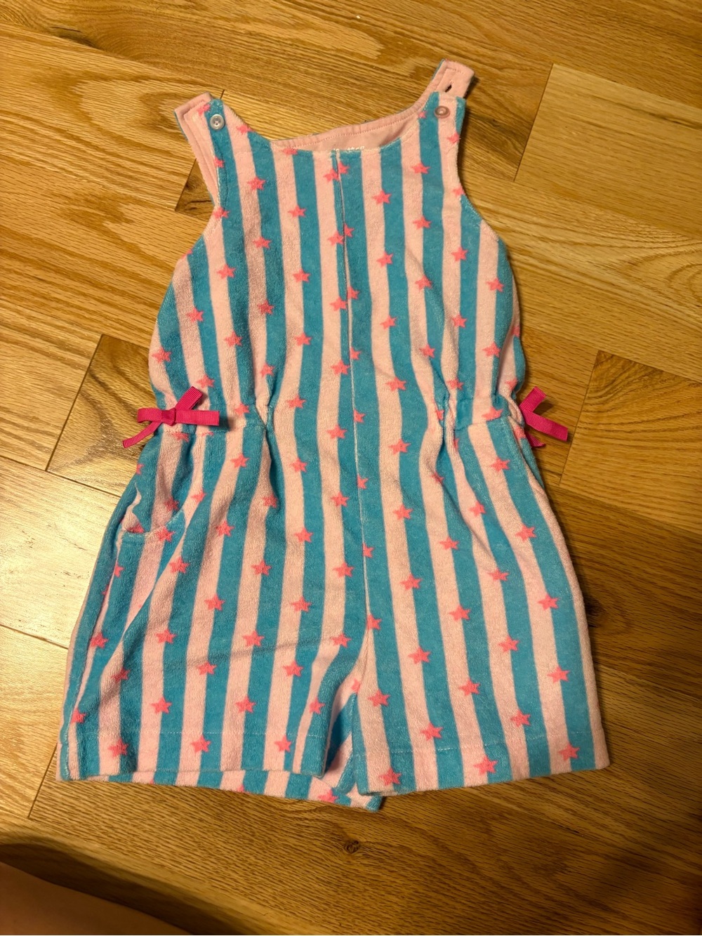 Ruffle Butts Pink & Blue Striped Star Romper with Side Bows